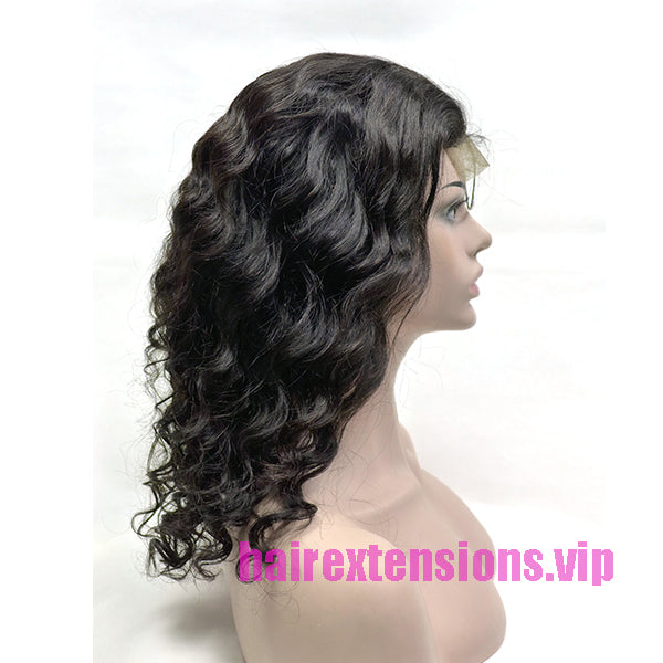High density 4*4" Closure made lace wig deep loose curl 18" black color