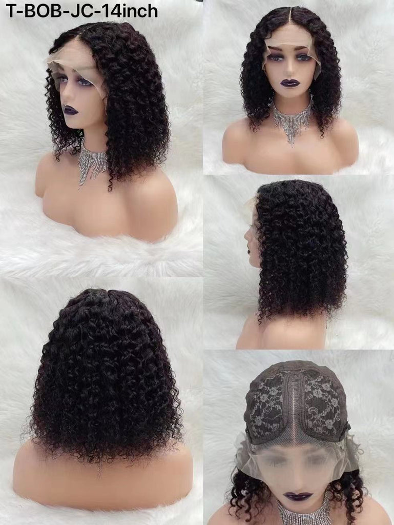 A-125 Curly T Lace Wig Black Color 100% Hair Material Made