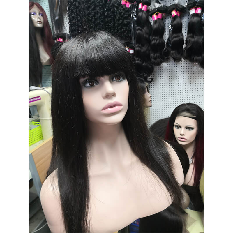 Fringe Style Real Hair Wig Black 20 inch