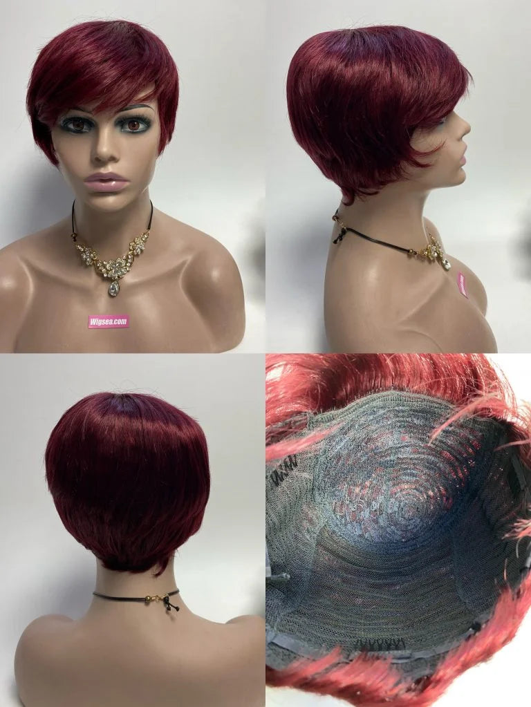 A-112 Short Wig Color 99J and  Black  Soft Texture 100% human hair made