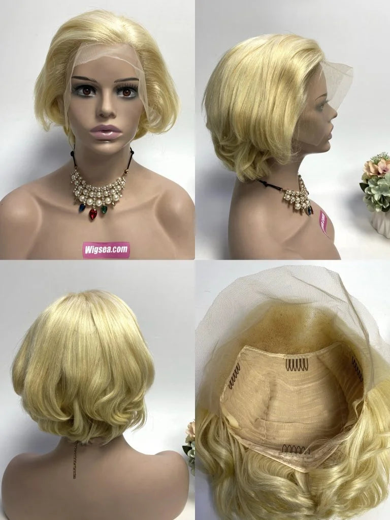 A-02 High Quality Pixie 13×4″ Lace Wig Color 613
