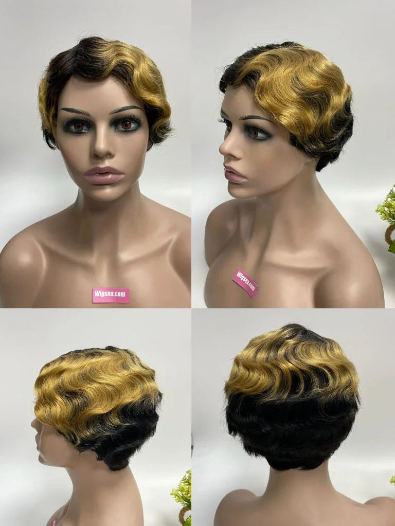 A-110 Short curly Pixie wig 100% Human Hair Made