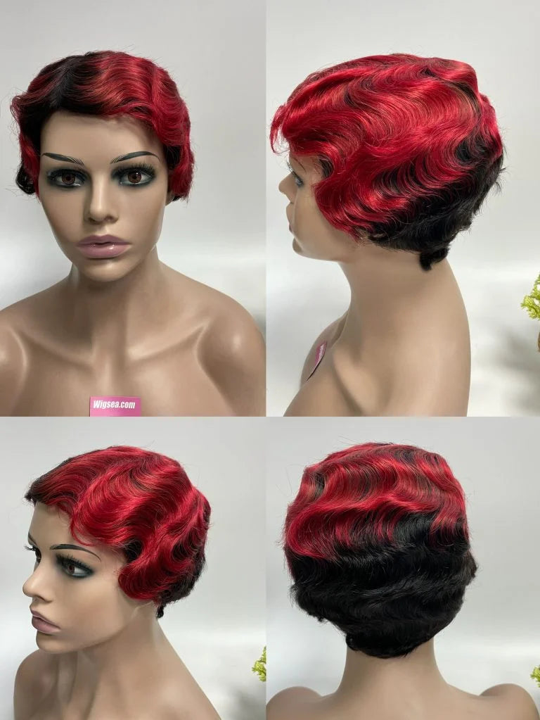 A-110 Short curly Pixie wig 100% Human Hair Made